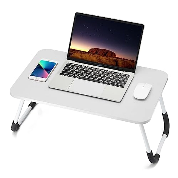 Ruxury Folding Lap Desk Laptop Stand Bed Desk Table Tray, Breakfast Serving Tray, Portable & Lightweight Mini Table, Lap Tablet Desk for Sofa Couch Floor - White
