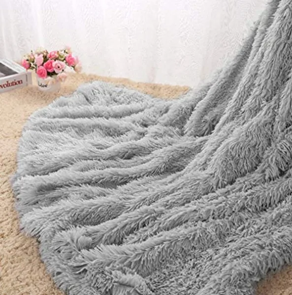 HOMORE Soft Fluffy Blanket Fuzzy Sherpa Plush Cozy Faux Fur Throw Blankets for Bed Couch Sofa Chair Decorative, 50''x60'' Grey