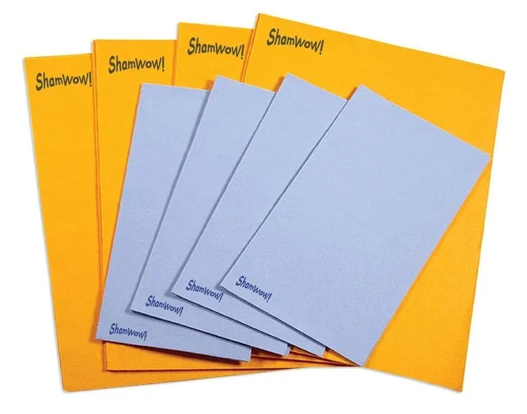 The Original Shamwow - Super Absorbent Multi-Purpose Cleaning Shammy (Chamois) Towel Cloth, Machine Washable, Will Not Scratch (8 Pack: 4 Large Orange and 4 Small Blue)