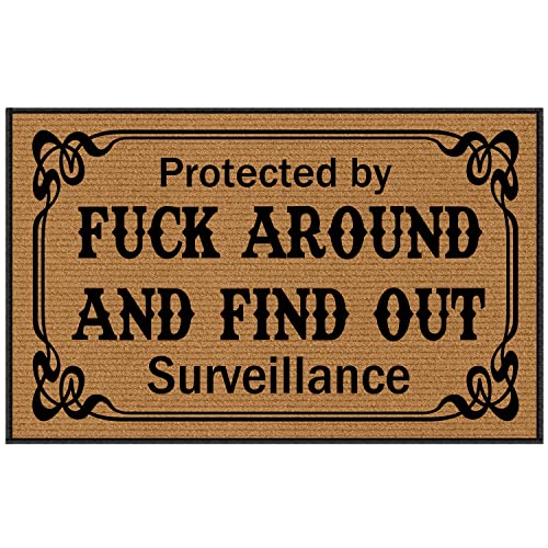 BinHang Indoor Floor Mats for Home Entrance, Funny Doormats for Front Door Protected by Fuck Around and Find Out Surveillance Rubber Backing Protect The Floor 30X18 Inch