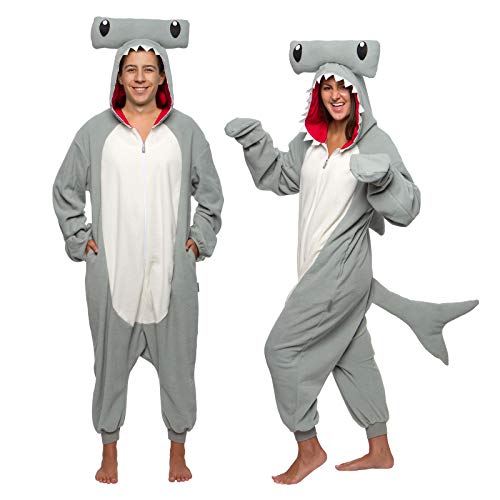 Funziez! Sea Creatures Onesie Lobster, Clown Fish, Hammerhead Shark, Octopus, Squid - Plush Adult Animal Costume Jumpsuit - X-Large - Grey