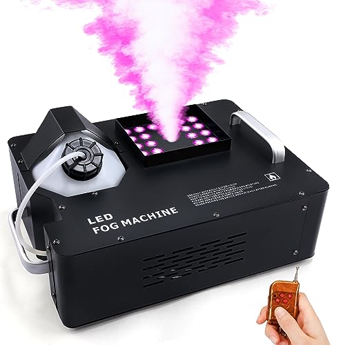 TCFUNDY 1500W Fog Machine for Halloween, DMX RGB 3 in 1 24 LED Smoke Machine Stage Lighting Vertical Spray with Remote Control - 24LED, Vertical Spray, DMX