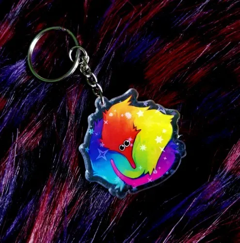 glitter rainbow worm on a string key ring