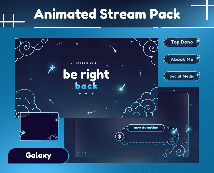 Nimbus Cloud Animated Stream Package/Transition/Stream Overlay/Panels/Sky/Simple/Aesthetic/Galaxy/Cute/Celestial/Cozy/Outer Space Style