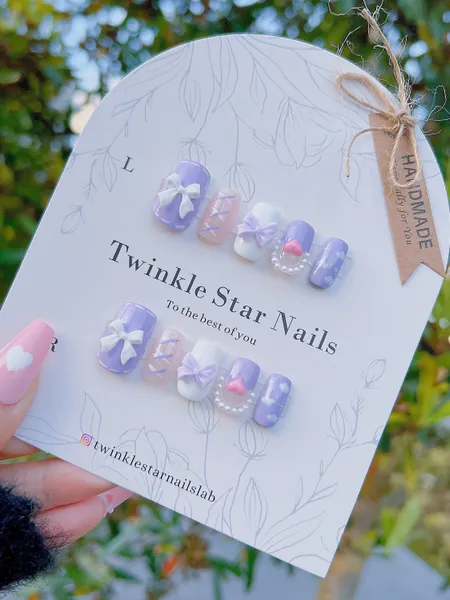 Y2K Pink Little Heart Dreamy Press On Nails | Hand-painted Clouds Nails | Cute Nails | Well Hand Made Press On Nails | rmz453