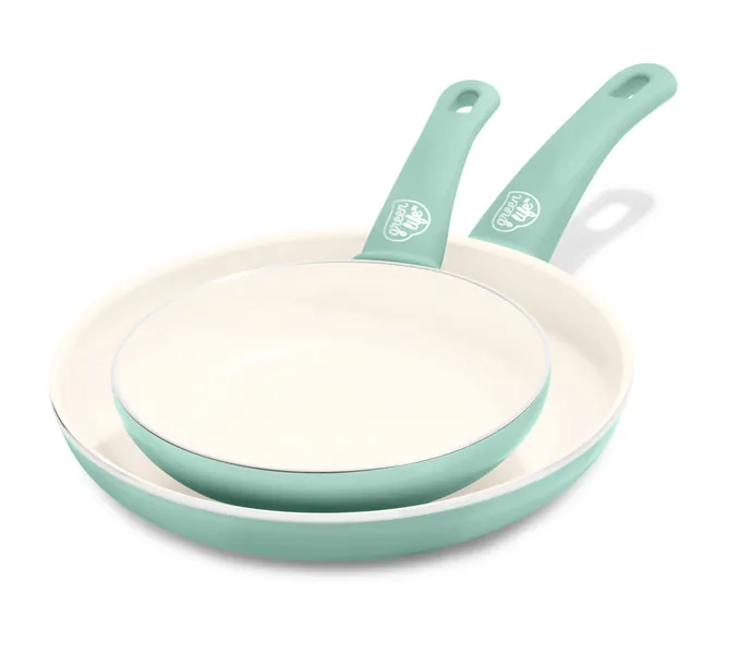 GreenLife Soft Grip Healthy Ceramic Nonstick 7" and 10" Frying Pan Skillet Set, PFAS-Free, Dishwasher Safe, Turquoise - Turquoise