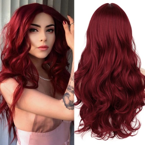 Wine red cosplay wig