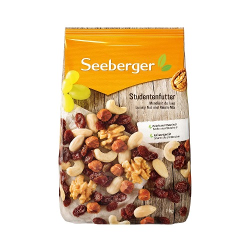 Seeberger Studentenfutter: Klassische Nuss-Frucht-Mischung aus Haselnusskernen, Mandeln, Walnüssen & Cashewkernen, mit Rosinen - reich an Vitamin E, vegan (1 x 1 kg) - 1 kg (1er-Pack)