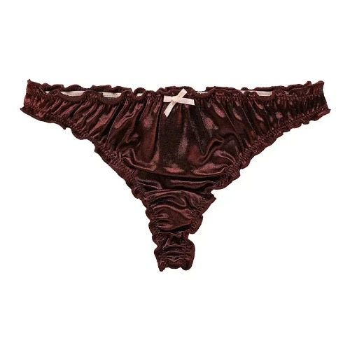 Glossy Satin Ruffle T-Back Briefs - Dark purple skin / M