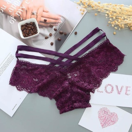 Lace Harness Panties - Purple