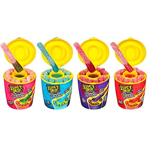 Juicy Drop Gummy Candy Dip 'N Stix, Sweet Gummy Candy Sticks W/ Sour Dipping Gel, 8 Pack - Fun Bulk Sour Candy For Party Favors, Back to School Treats & Care Packages - Juicy Drop Gummy Dip 'N Stix