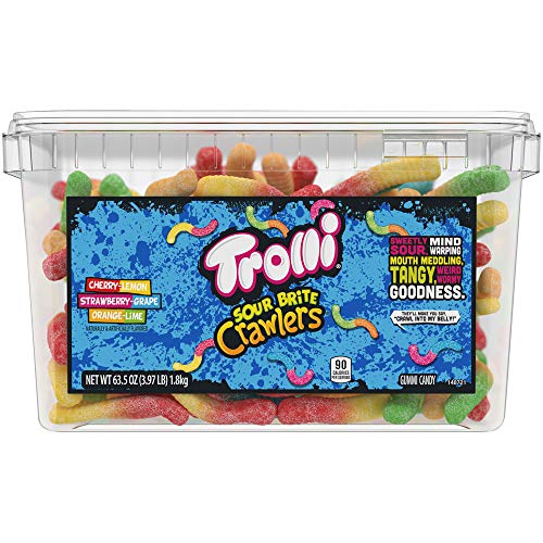 Trolli Sour Brite Crawlers, Gummy Worms Sour Candy, 3.96 Pound Tub - Original