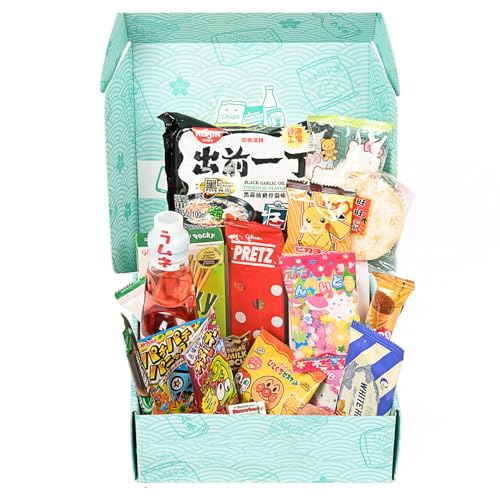 Mashi Box Asian Dagashi Snack Surprise Mystery Box 25 Pieces w/ 3 FULL SIZE Items Including Drink, Instant Noodle, Assortment of Chinese, Korean, Japanese Sweet and Savory Snacks, Candy, Food
