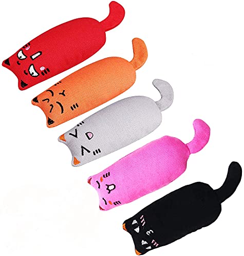 Bojafa Cat Catnip Toys For Indoor Cats Adult: 5 Pack Soft Kitten Teething Chew Toys Small Cat Kicker Toy Interactive Catnip Plush Toys Strong Catnip Pillow Pet Cute Cat Nip Teeth Cleaning Toys - 5 Pack