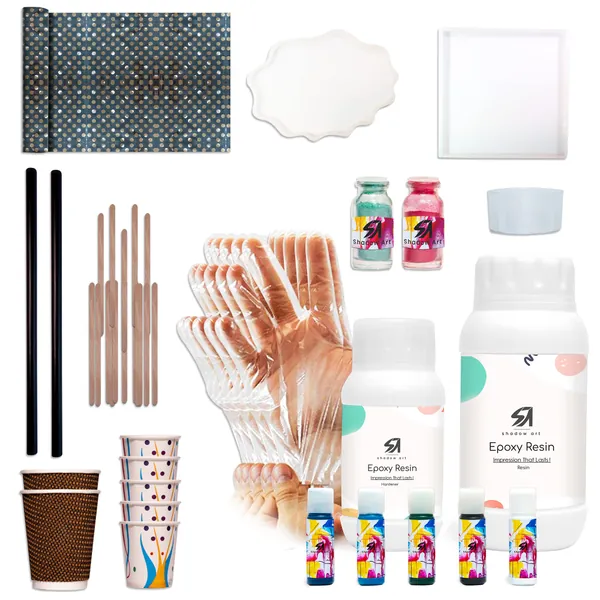 Shadow Art Epoxy Resin and Hardener Premium Kit | Crystal Clear Epoxy| 5 Epoxy Resin Colour Pigments | Smooth Finish, All Surface | Non-Toxic |Complete Kit| (400 Plus)