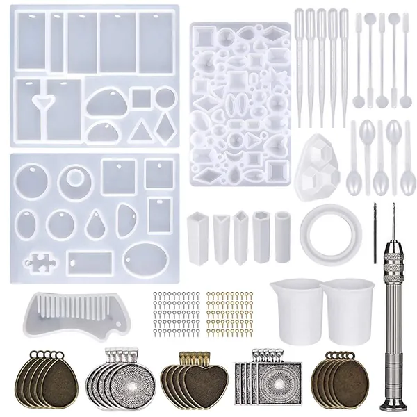 SHAFIRE Epoxy Resin Art Mould Set, Molds, Jewelry Casting Mould Pendant Earrings DIY Making Tool (129 Pcs, Multicolour)