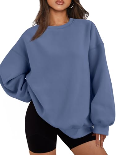 EFAN Womens Oversized Sweatshirts Hoodies Fleece Crew Neck Pullover Sweaters Casual Comfy Fall Fashion Outfits Clothes 2024 - Small - Greyblue