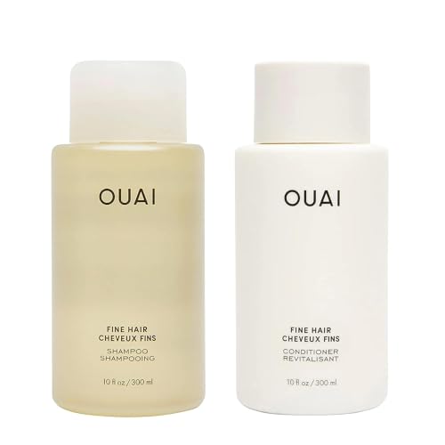 OUAI Fine Shampoo and Conditioner Set - Sulfate Free Shampoo and Conditioner for Fine Hair - Made with Keratin, Marshmallow Root, Shea Butter & Avocado Oil - Free of Parabens & Phthalates (10 Fl Oz) - Fine Hair Bundle