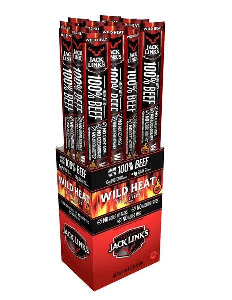 Jack Link's Beef Sticks, Wild Heat, Spicy Protein Snack – Meat Stick with 6g of Protein, Made with Premium Beef, No Added MSG**, 0.92 oz (Pack of 20) - Wild Heat