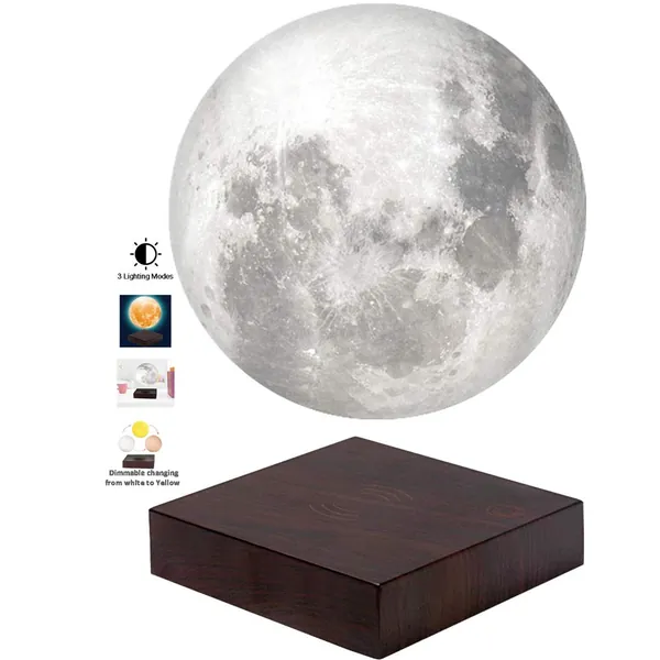 VGAzer Moon Lamp 3D Printing Magnetic Levitating Moon Light Lamps for Home、Office Decor, Creative Gift-6 Inch,Has 3 Colors Modes(YE,WH,Change from WH to YE) - 