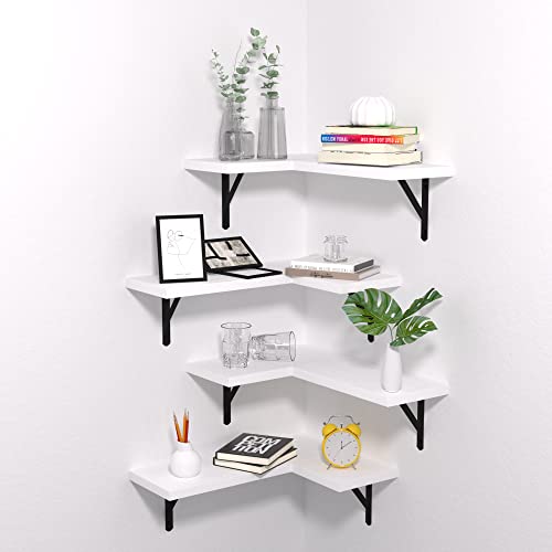 NATURE'S SOURCE Floating Corner Shelves Set of 4, Corner Shelves Wall Mounted, Floating Shelves for Bedroom Kitchen Living Room Bathroom Office- Modern Style (White, Set of 4) - Set of 4 - White