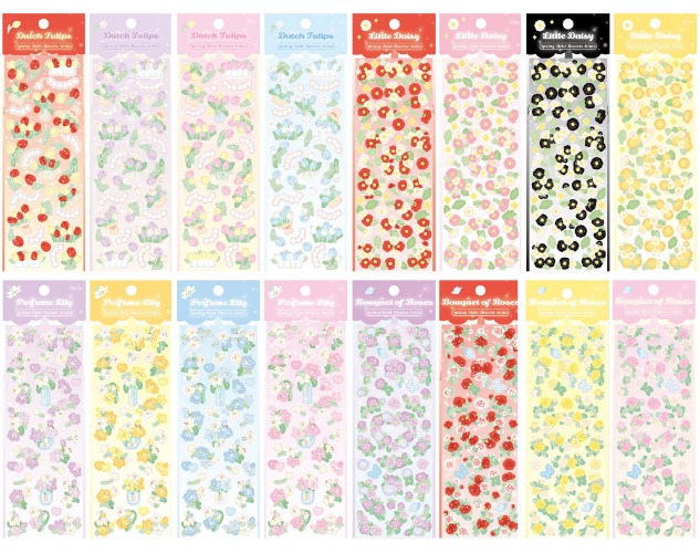 Arcemain 16 Sheets Colorful Flower Deco Stickers Set, Cute Scrapbook Stickers Flower DIY Craft Stickers Colorful Glitter Self Adhesive Stickers for Arts Greeting Card Scrapbook, DIY Decor