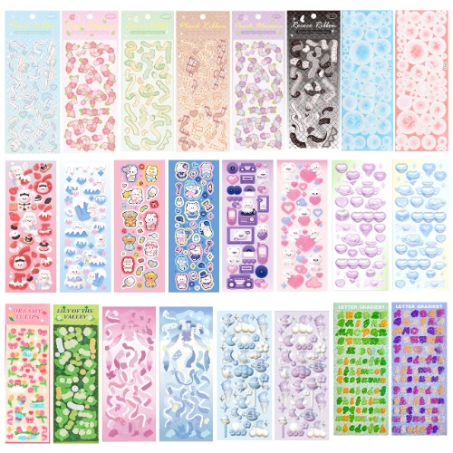 24 Sheets Cute Korean Stickers, Colorful Kpop Stickers for Photocards Ribbon Butterfly Heart Rose Bubble Alphabet Kpop Photocard Deco Stickers for Photocard Binder Album Arts Craft Cards Scrapbook (flower) - Flower
