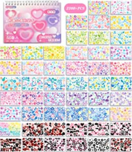2300PCS Scrapbook Stickers Cute Butterfly Stars Heart Stickers Kpop Photocards Self Adhesive Korean Bows Ribbons Stickers Book for Kids Girls Boys Aesthetic Craft Scrapbooking Decorate DIY Card 50-Page