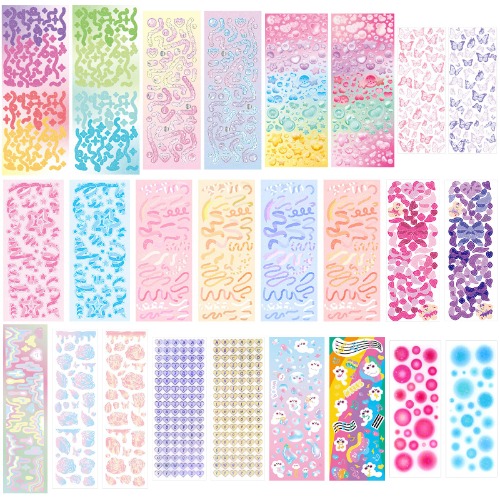 GUHAR 25 Sheets Cute Colorful Kpop Stickers for Photocards Ribbon Butterfly Heart Rose Bubble Alphabet Kpop Photocard Deco Stickers for Photocard Binder Album Arts Craft Cards Scrapbook