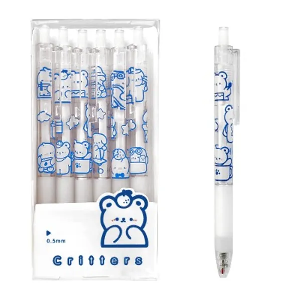 Cute Pens Black Ink Retractable 0.5mm Gel Pens Bullet Point Pretty Nice Kawaii Office School Supplies Gifts for Kids Girls Boys Women Fun Pens for Journaling Pack of 6pcs（Little White Bear）