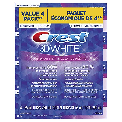 Crest 3D White Whitening Toothpaste Radiant Mint, 65 mL (Pack Of 4) ( Packaging May Vary ) - Mint - 3D White