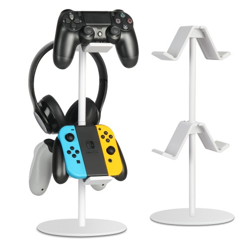 Controller Holder,Elegant Game Controller Stand Headphone Holder with Multiple Adjustable Height and Direction Brackets Compatible for PS3/PS4/PS5/Xbox 360/Xbox One/S/X/Elite/Steelseries/Steam/PC/Nintendo Switch/Headphones-Universal Gaming Accessories,White