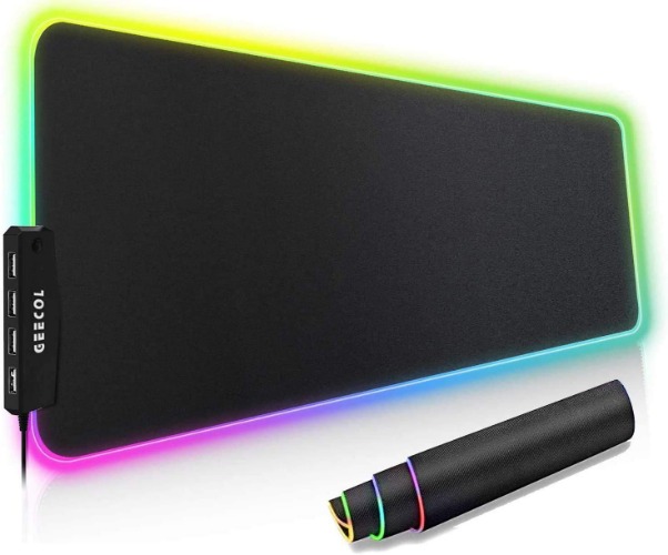 RGB Mouse Pad, 2021 Geecol 14 Led Lights Modes with 4 USB Ports Ultra-Large Size Soft Extra Extended Mousepad, Anti-Slip Rubber Base Computer Keyboard Mat 31.5X 11.8in(4 USB Ports)