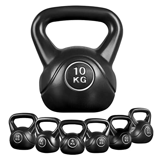 Yaheetech Coated Kettlebells HDPE Kettle Bells Heavy Weight Kettlebells for Home Gym Fitness,6kg/8kg/10kg/12kg/16kg/20kg, Black - 10.0 Kilograms