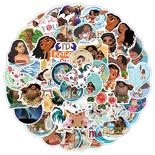 50 PCS Moana Stickers Decals Cartoon Movie Vinyl Aesthetic Stickers Pack,Waterproof Film Stickers for Water Bottles, Laptops, Suitcases,Skateboards and Car Decal,Perfect Gifts for Cartoon - Moana