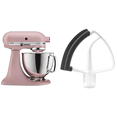 KitchenAid KSM150PSDR Artisan Stand Mixer- Dried Rose,5 Quart & KFE5T Flex Edge Beater (for Artisan, Ultra Power, Classic, and Custom Stand Mixers), White, 4.5/5 Quart - Matte Dried Rose - Mixer + Edge Beater
