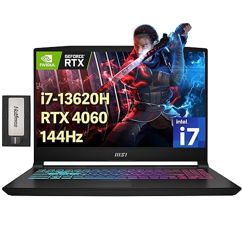MSI Katana 15.6" FHD 144Hz Gaming Laptop, Intel i7-13620H, NVIDIA GeForce RTX 4060 8GB, 16GB DDR5, 1TB PCIe SSD, 4-Zone RGB Keyboard, Webcam, Wi-Fi 6, Win 11 Pro, Black, 256GB Docking Station Set - 16GB | 1TB PCIe SSD