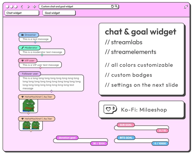 Pastel chat and goal widget for Twitch