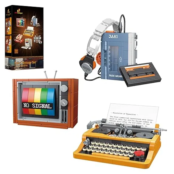 JMBricklayer Retro TV CD-Player Schreibmaschine Bausteine Set, 20131 Vintage Haushaltsgeräte Klemmbausteine, Haus Deko Bausatz, Retro Spielzeug für Erwachsene und Jungen - Vintage-Set 20131