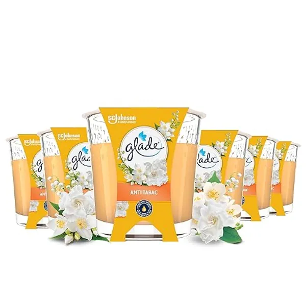 Glade Duft-Kerze im Glas, Anti-Tabac, bis zu 27 Stunden Brenndauer, 6er Pack (6 x 112g) - Anti Tabac