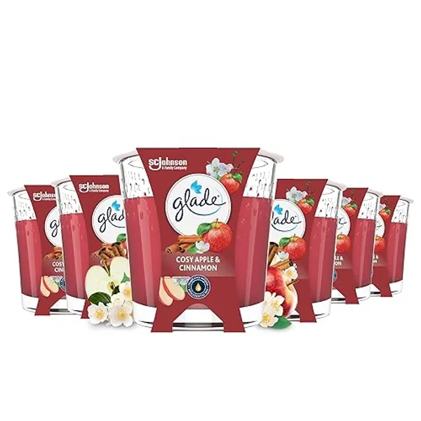 Glade Duft-Kerze im Glas, Cosy Apple & Cinnamon, bis zu 27 Stunden Brenndauer, 6er Pack (6 x 112g) - Apple & Cinnamon