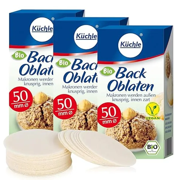 Küchle runde Back Oblaten Bio Vegan 50mm 37g pro Packung 3er Pack Esspapier zum Backen von Makronen & Lebkuchen