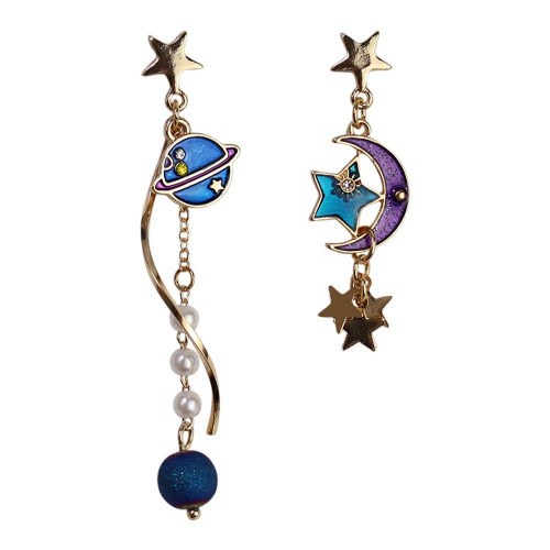 Original Cloud Moon Planet Star Creative Long tassels Dangle Earrings 18K Gold Plated Asymmetrical AB Earrings For Women Girls