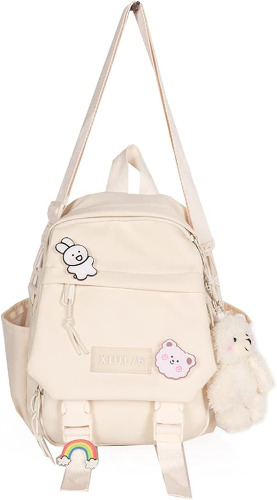 Cute Mini Backpacks with Accessories, Aesthetic ,for Teens Kawaii Small Backpack (White,With-Accessories) - With-Accessories White