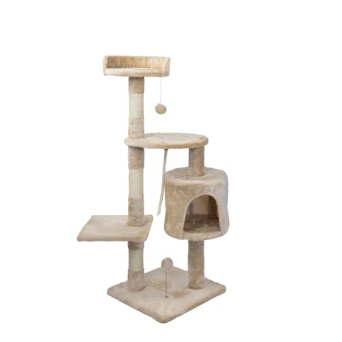Mobiclinic, Rascador árbol para Gato, Modelo Silvestre, Mediano, para Escalar, 3 Alturas, Soporta hasta 10 kg, con Plataformas y refugios, Juguete Desestresante, Cuerda de sisal, Beige - Beige