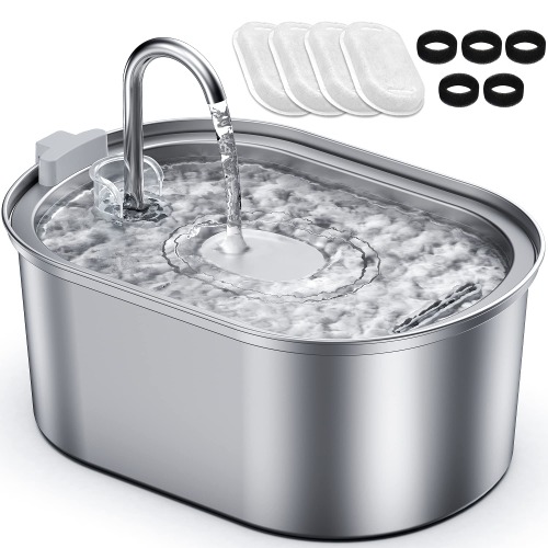 Petace Fuente para Gatos 3,2 L de Acero Inoxidable Mas 4 Filtros de Carbón Activado y 5 Esponjas, Bebedero Gatos Silencioso, Fuente de Agua para Gatos con Triple Filtración