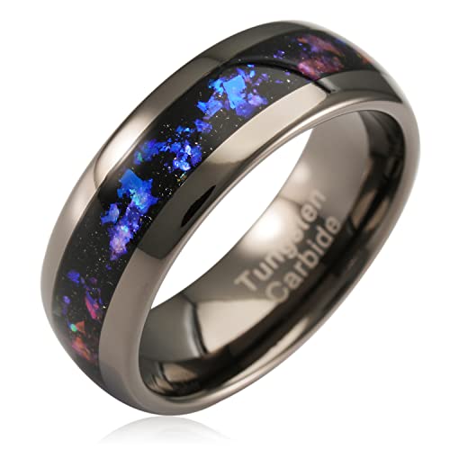100S JEWELRY Engraved Personalized Gunmetal Tungsten Rings For Men Women Orion Nebula Opal Galaxy Wedding Engagement Promise Band Sizes 6-16 - custom text engraving - 9.5