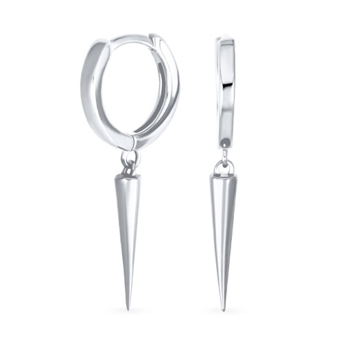 Unisex Retro Hip Hop Punk Rocker Goth Biker Jewelry Points Arrow Spike Half Hoop Front Back Stud Earrings For Teens Women Black Gold Plated .925 Sterling Silver CZ Accent - Silver Spike