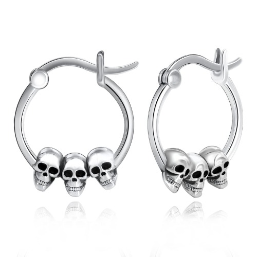 Skull Earrings 925 Sterling Silver Gothic Skeleton Earrings Huggie Hoop Earrings Skull Jewelry Halloween Gifts for Women Girls, Sterling Silver, n a