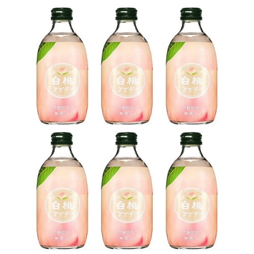 Tomomasu Japanese Peach Cider Soft Drink (6 Pack, Total of 60fl.oz) - 